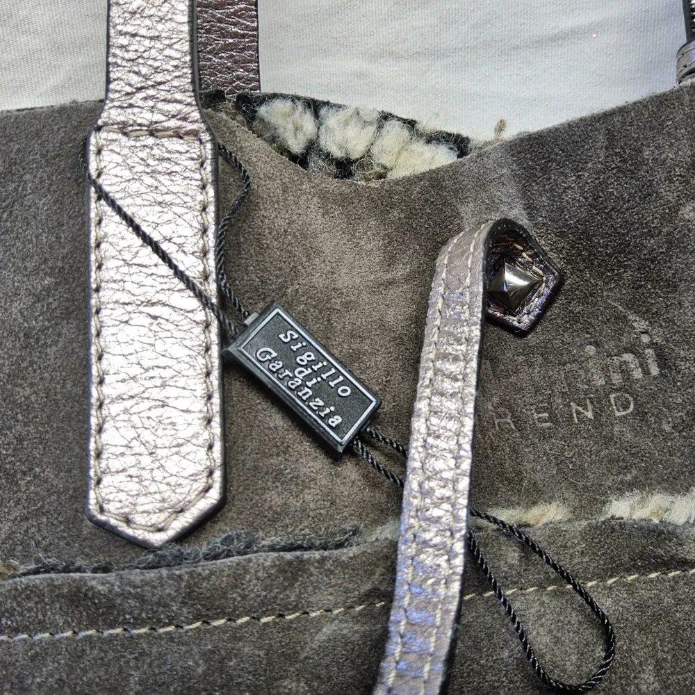 Baldinini Trend‎ Tote Bag Womens Large Gray Suede Shearling Italy Metallic